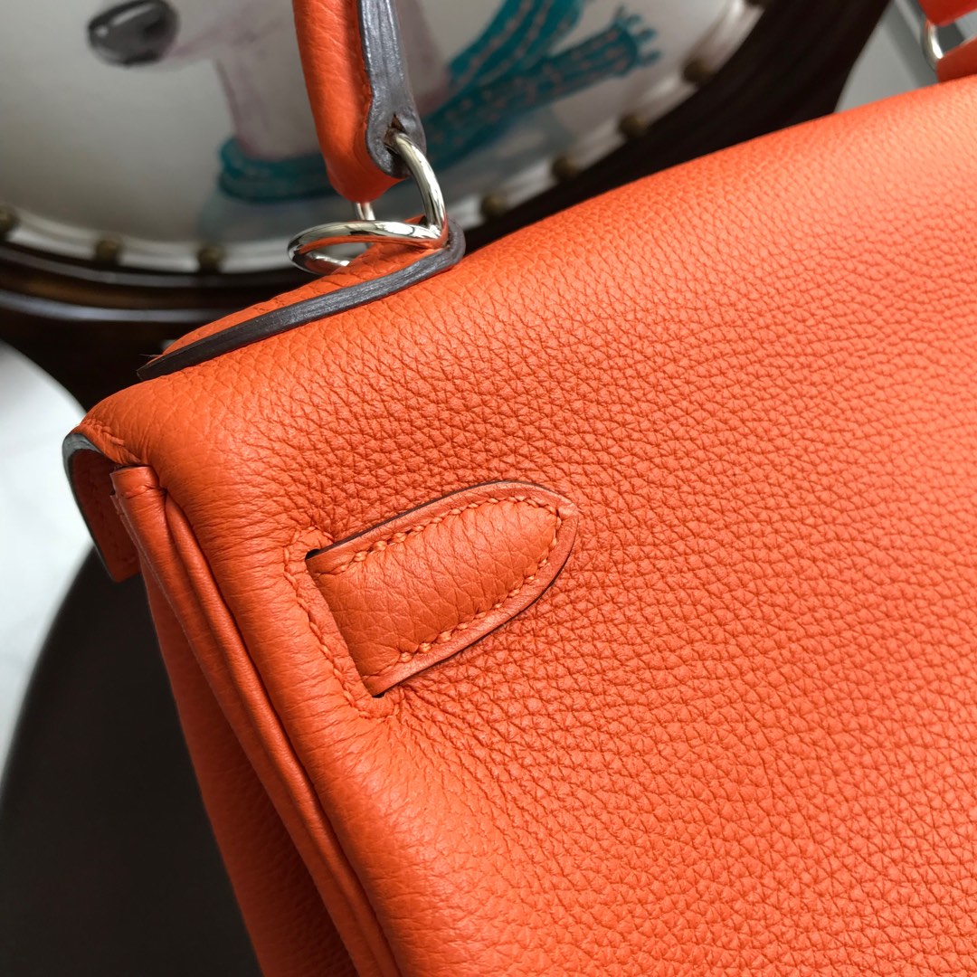Spot classic orange Kelly 28cm German original calf togo leather silver - Comprehensive 3