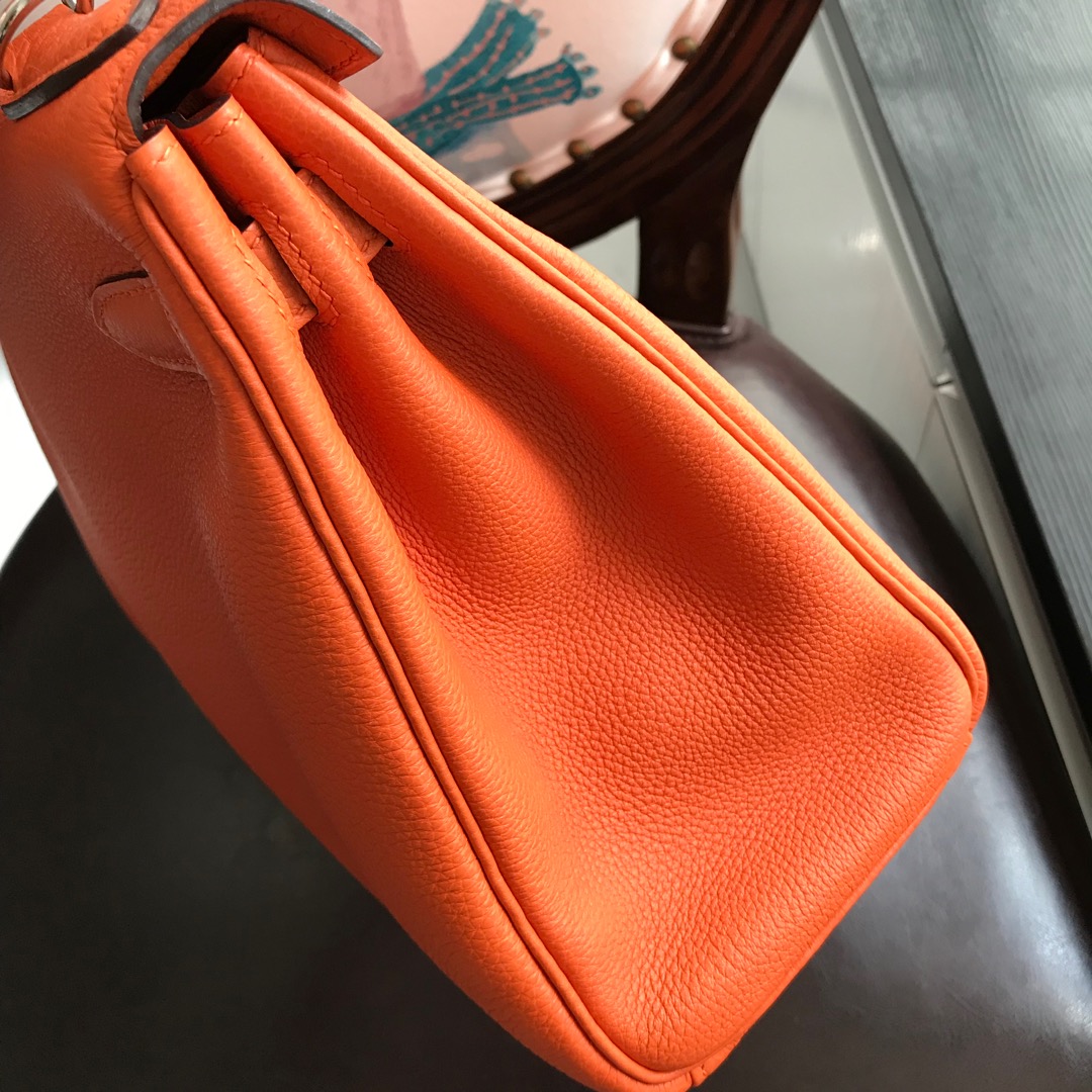 Spot classic orange Kelly 28cm German original calf togo leather silver - Comprehensive 5