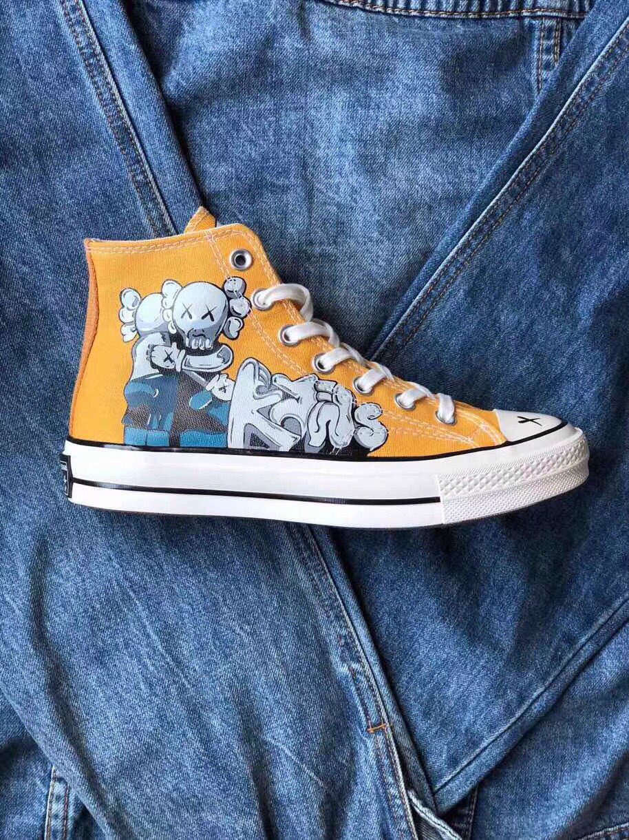 170 Kaws X Converse 1970s 芝麻街限定联名匡威涂鸦 三星标 联名高帮休闲板鞋硫化工艺