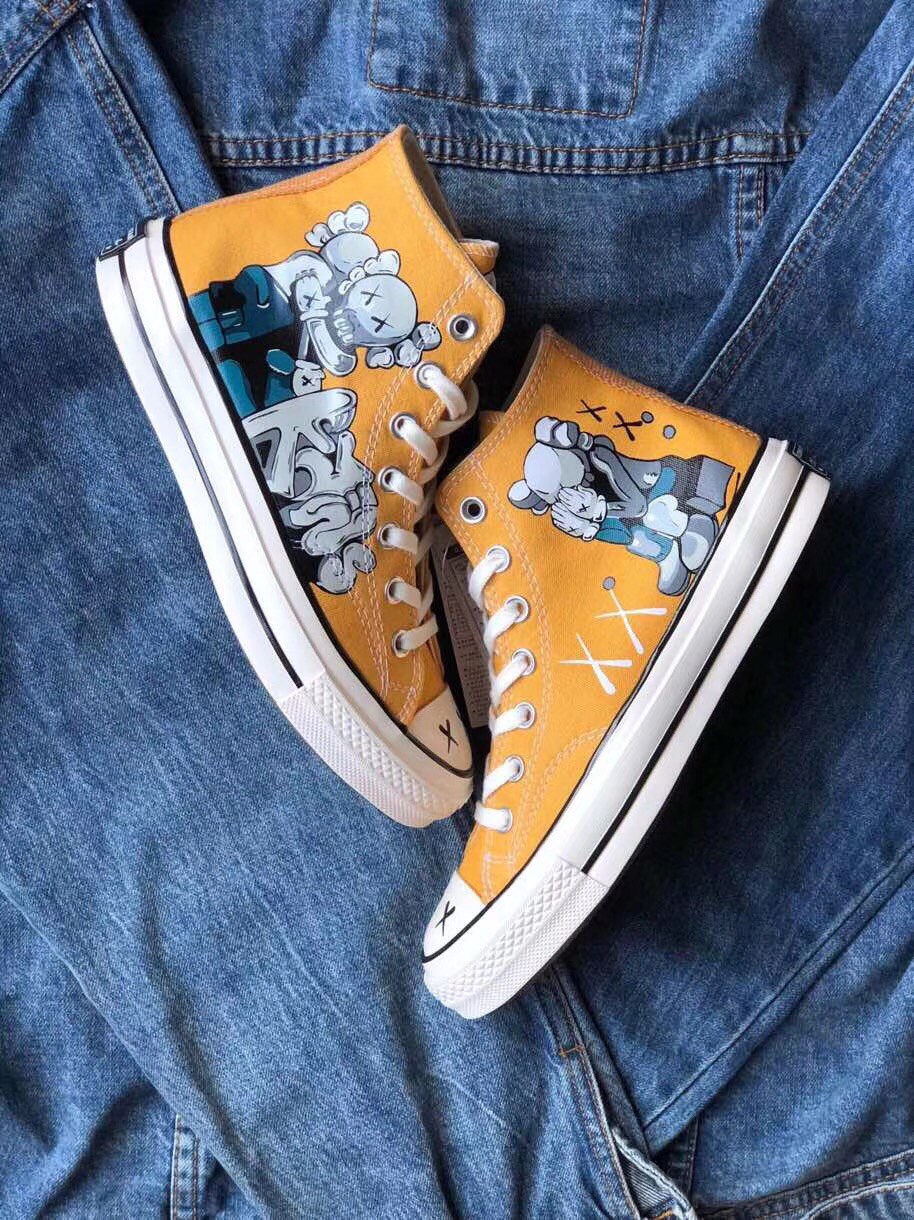 170 Kaws X Converse 1970s 芝麻街限定联名匡威涂鸦 三星标 联名高帮休闲板鞋硫化工艺