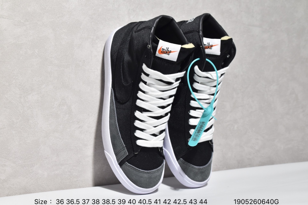 140 新款开拓者系列全新开发楦型纸板 耐克Nike Blazer Mid '1977 Vintage WE经典开拓者高帮百搭休闲运动板鞋“黑白深灰帆布”