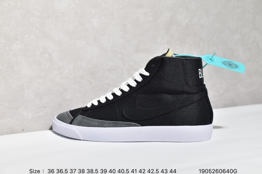 140新款开拓者系列全新开发楦型纸板 耐克Nike Blazer Mid '1977 Vintage WE经典开拓者高帮百搭休闲运动板鞋“黑白深灰帆布”
