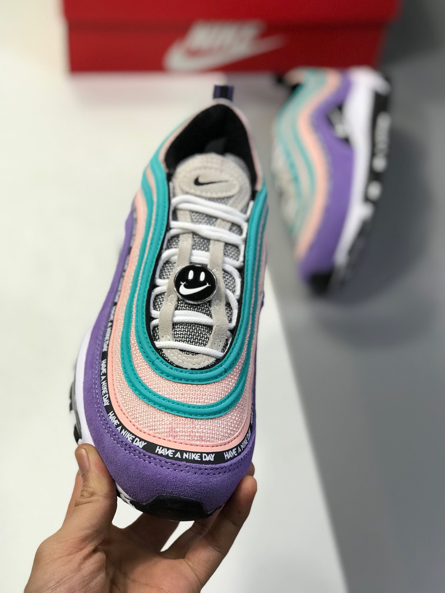 260纯原 Nike Air Max 97 Have a nike day 葫芦兄弟之 七娃 笑脸 紫色 串标大气垫跑鞋 923288  500