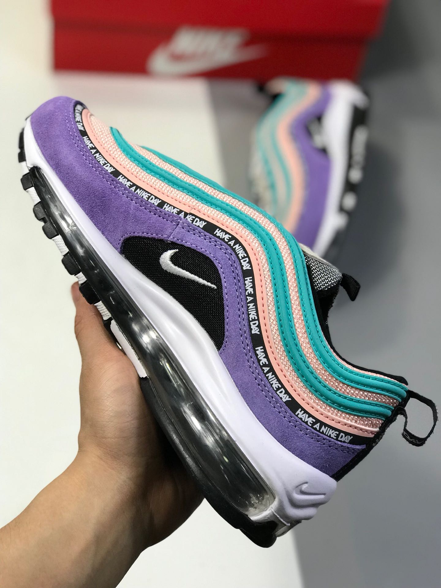 260纯原 Nike Air Max 97 Have a nike day 葫芦兄弟之 七娃 笑脸 紫色 串标大气垫跑鞋 923288  500