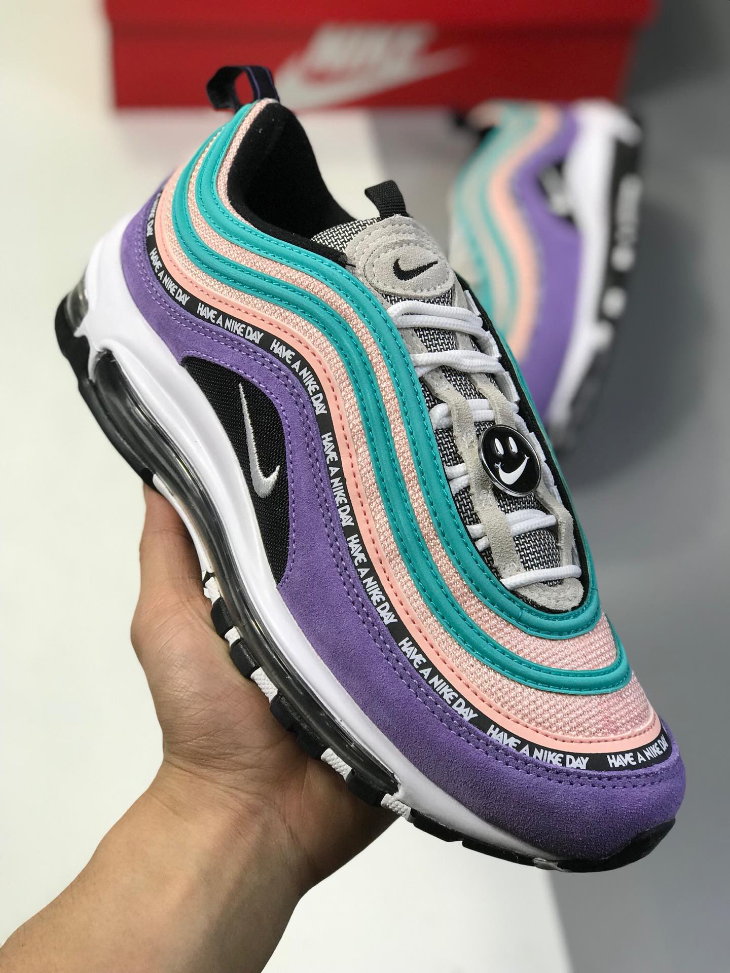 260纯原 Nike Air Max 97 Have a nike day 葫芦兄弟之 七娃 笑脸 紫色 串标大气垫跑鞋 923288  500