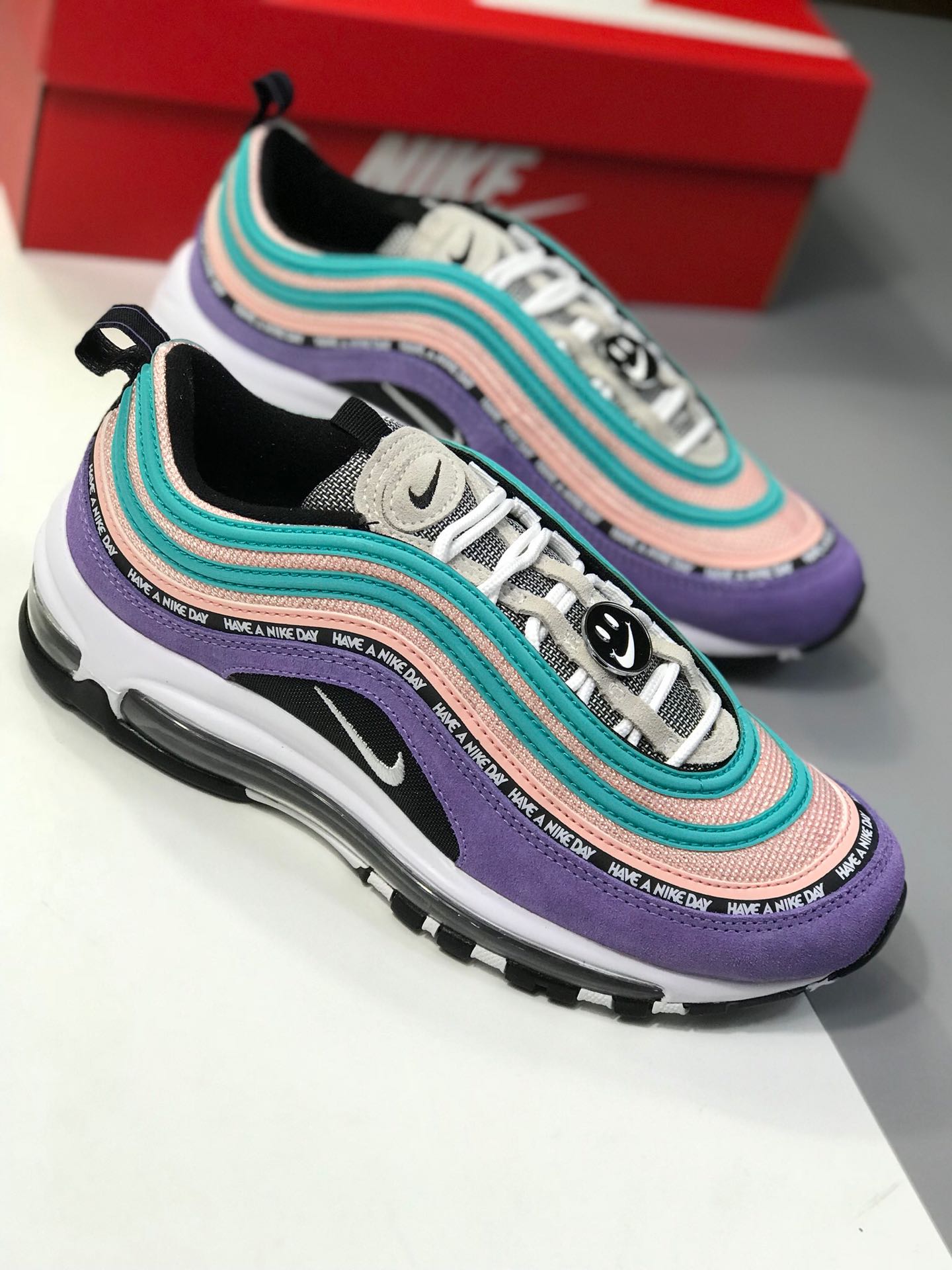 260纯原 Nike Air Max 97 Have a nike day 葫芦兄弟之 七娃 笑脸 紫色 串标大气垫跑鞋 923288  500