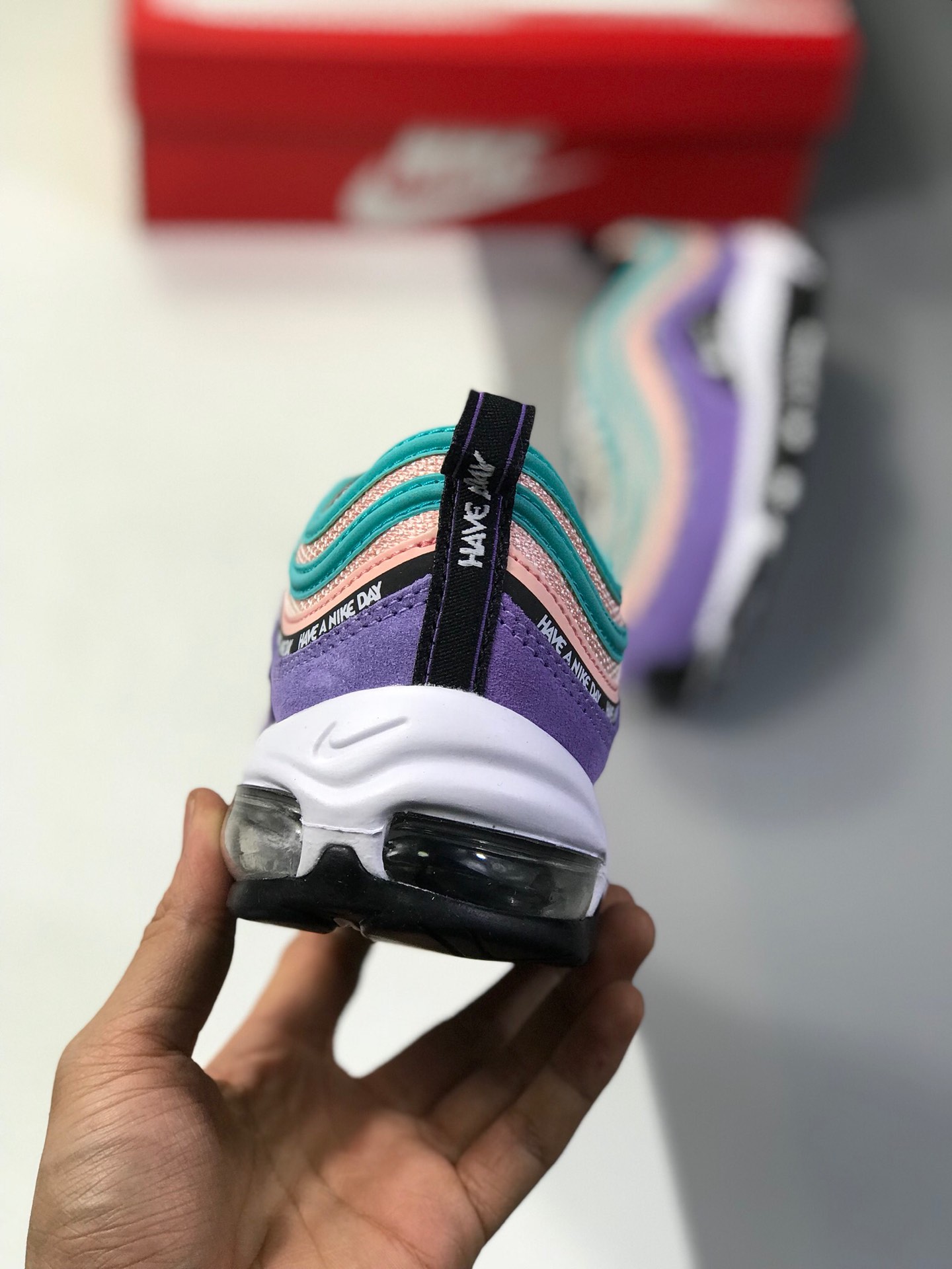 260纯原 Nike Air Max 97 Have a nike day 葫芦兄弟之 七娃 笑脸 紫色 串标大气垫跑鞋 923288  500