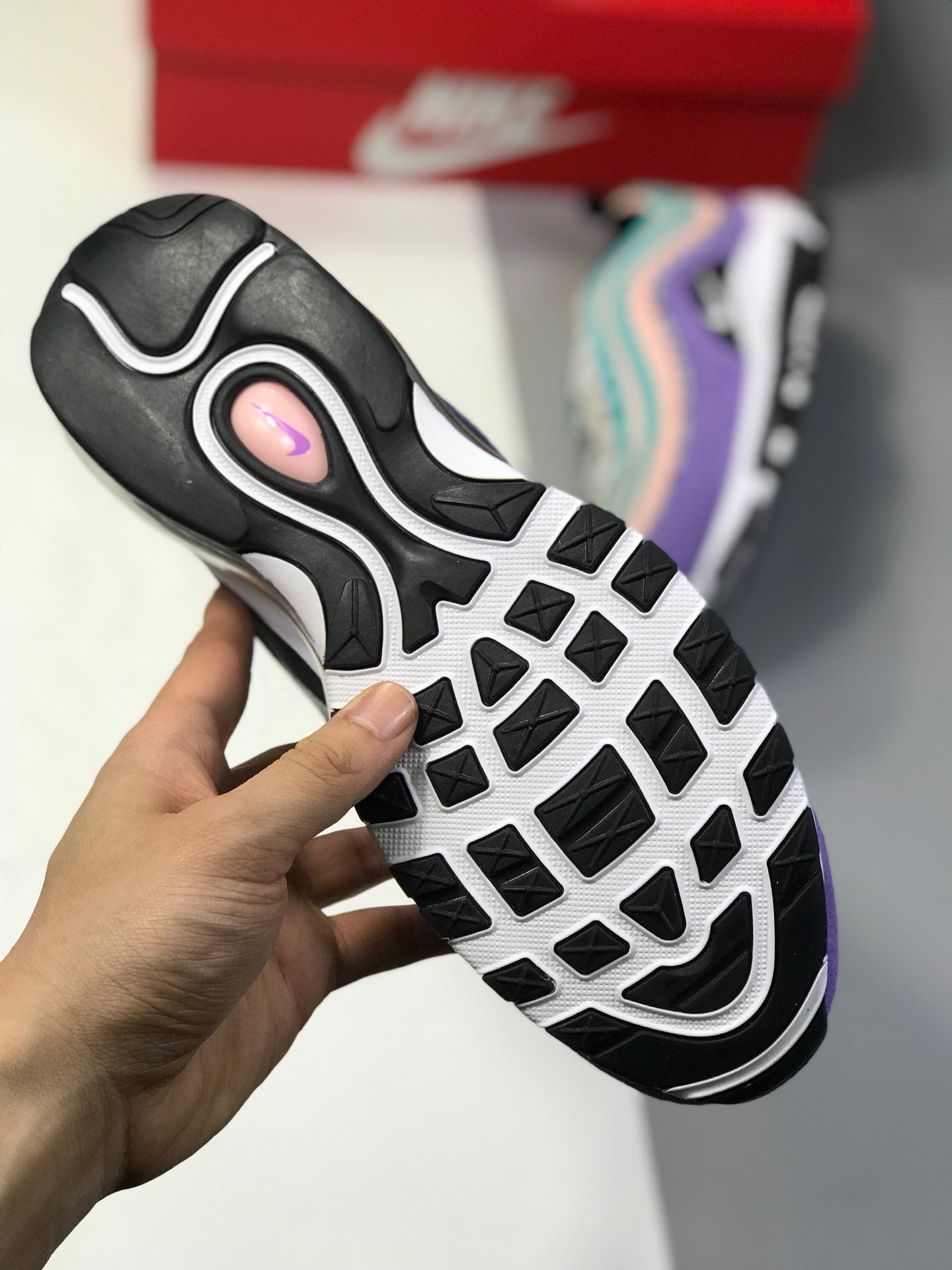 260纯原 Nike Air Max 97 Have a nike day 葫芦兄弟之 七娃 笑脸 紫色 串标大气垫跑鞋 923288  500