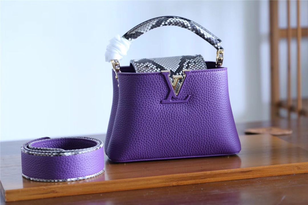 Louis Vuitton LV Capucines Bags Handbags Purple Lychee Pattern All Steel Cowhide Fetal Snake Skin Mini N96467