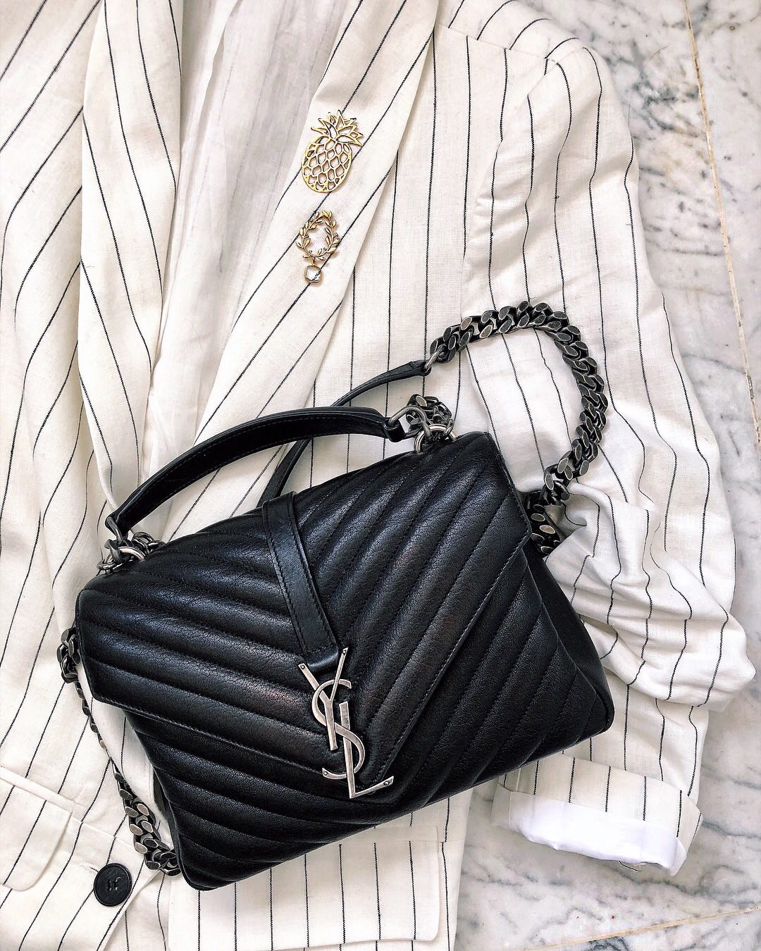 Saint laurent Ysl Monogram college_24cm黑色银扣428056