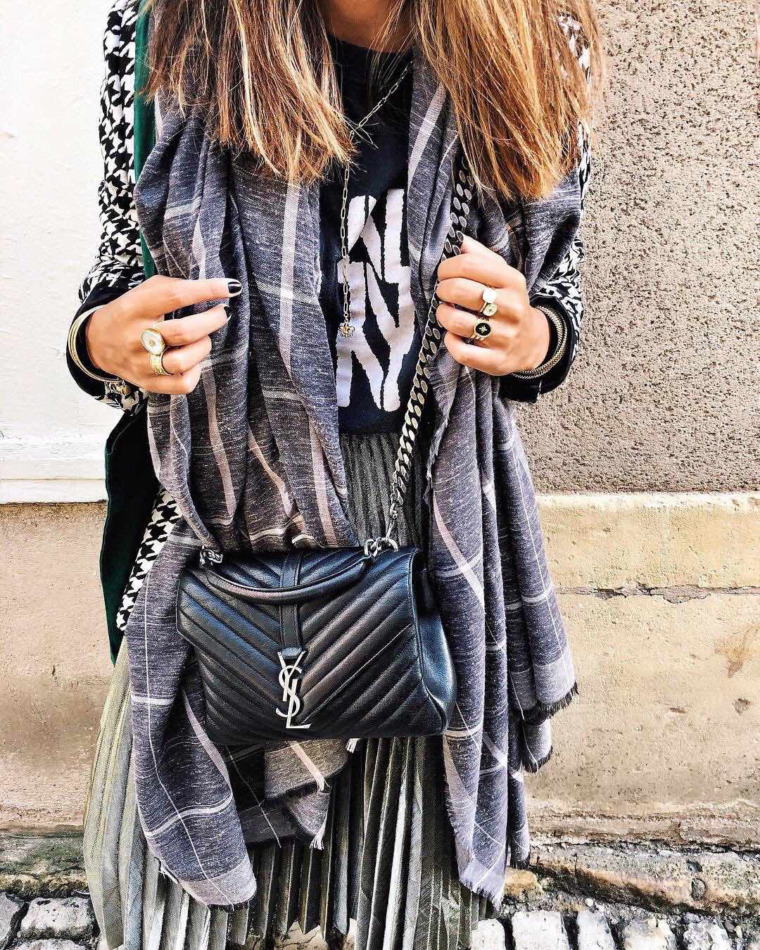 Saint laurent Ysl Monogram college_24cm黑色银扣428056