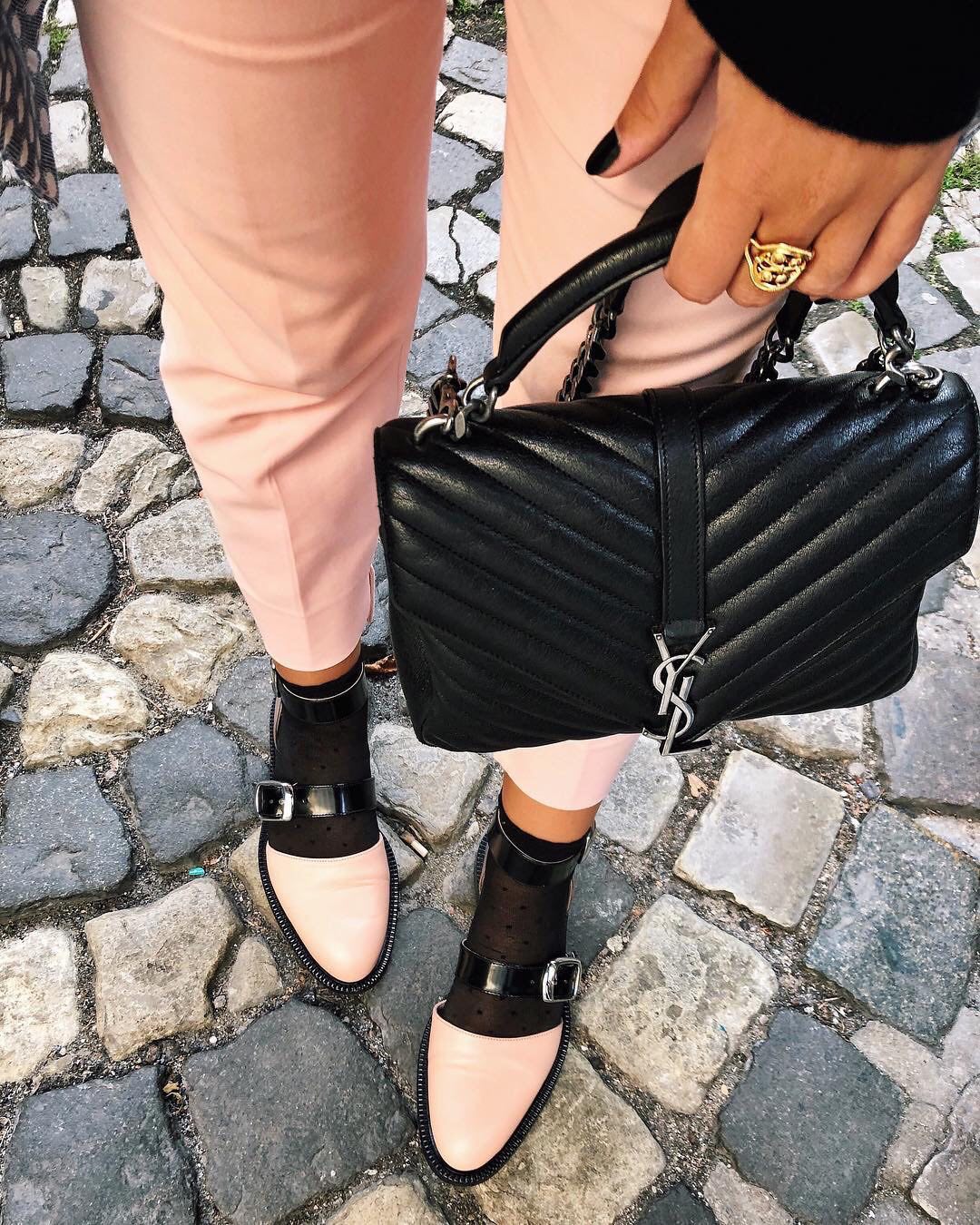 Saint laurent Ysl Monogram college_24cm黑色银扣428056