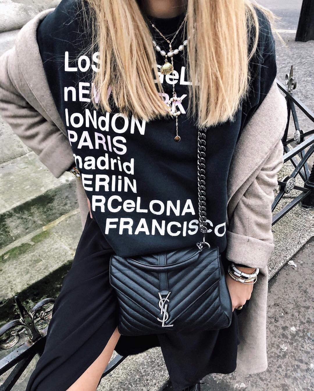 Saint laurent Ysl Monogram college_24cm黑色银扣428056