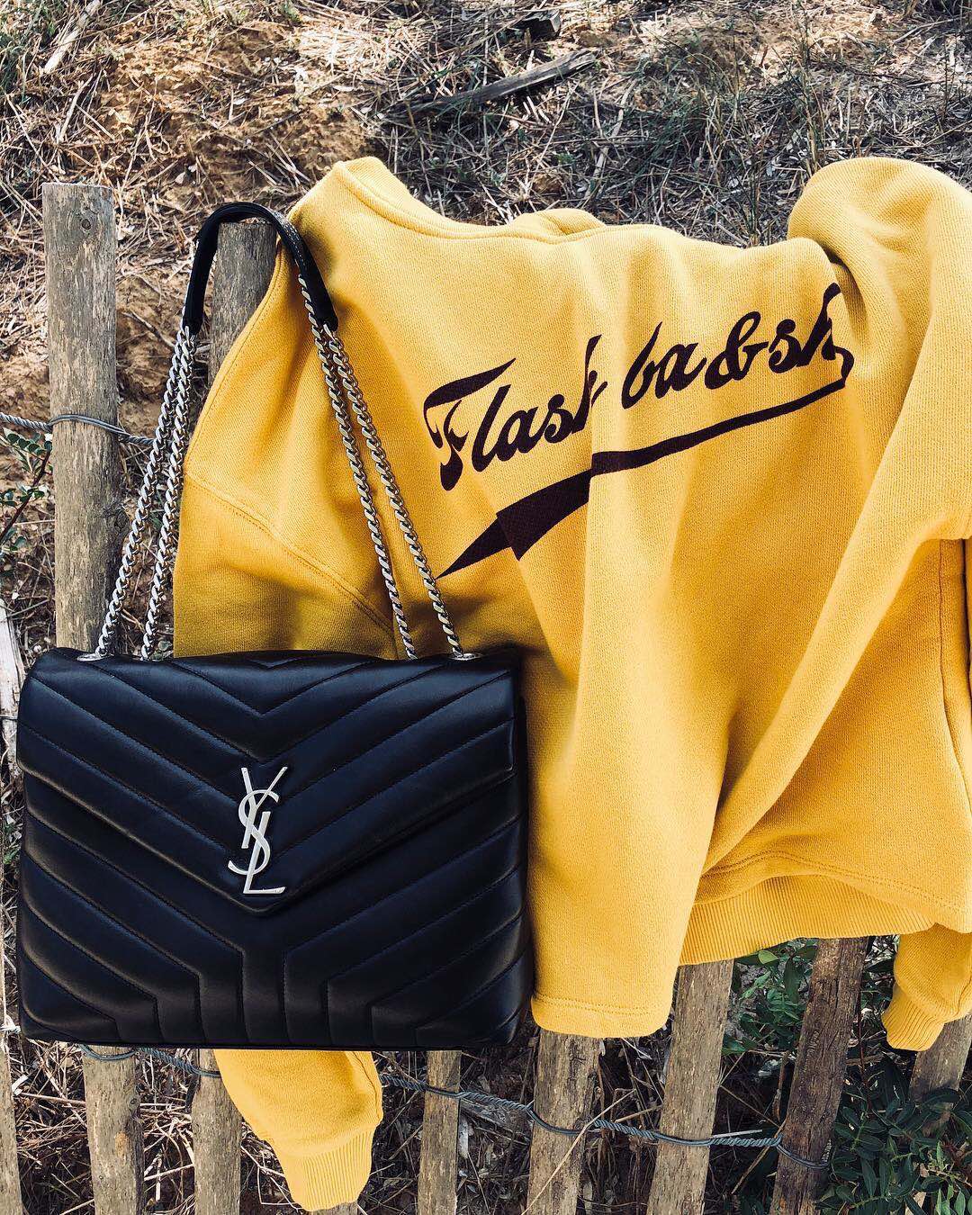 YSL LouLou 31CM Y形挎包 459749黑色/银扣