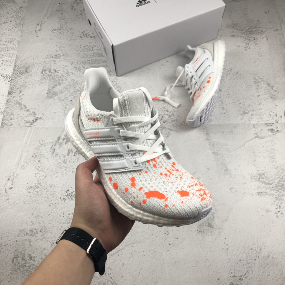 220  UB4.0泼墨#  余文乐品牌联名 MADNESS x Adidas Ultra Boost 4.0 爆米花百搭高弹透气飞织慢跑鞋 货号：EF0143