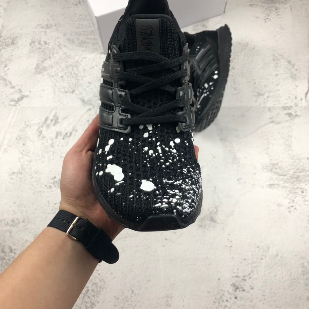 220  UB4.0泼墨#  余文乐品牌联名 MADNESS x Adidas Ultra Boost 4.0 爆米花百搭高弹透气飞织慢跑鞋， 货号：EF0144