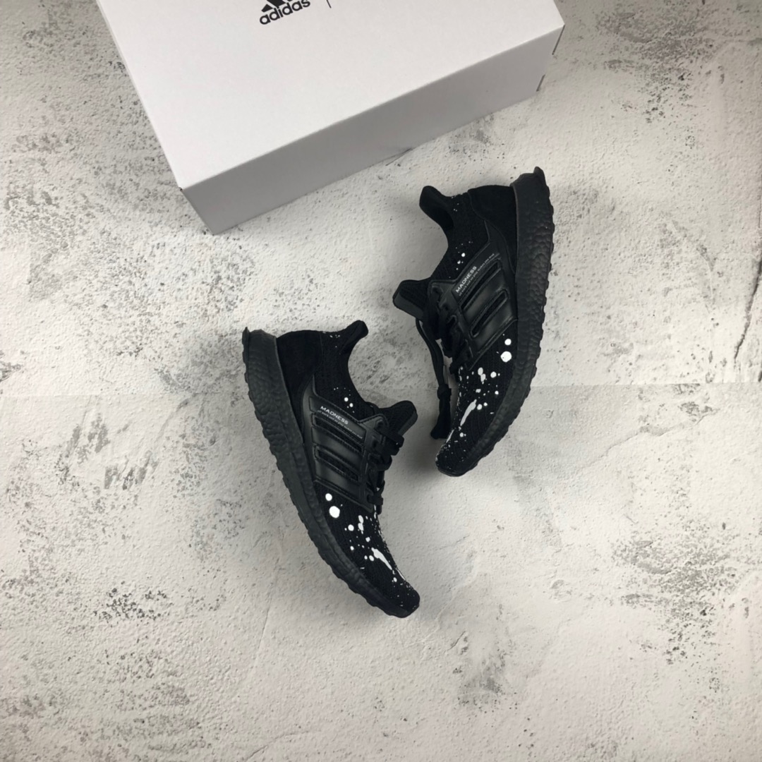 220  UB4.0泼墨#  余文乐品牌联名 MADNESS x Adidas Ultra Boost 4.0 爆米花百搭高弹透气飞织慢跑鞋， 货号：EF0144