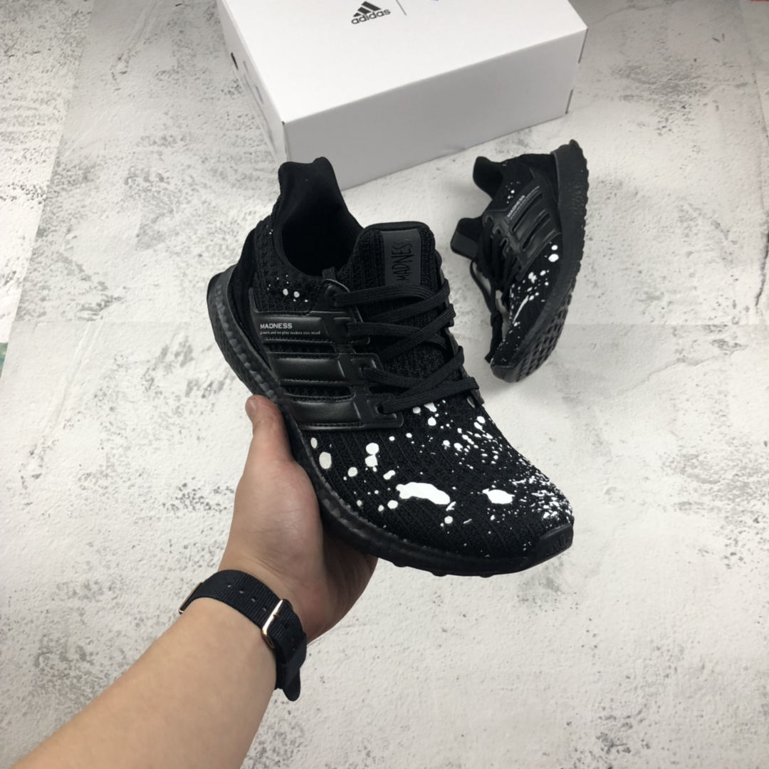 220  UB4.0泼墨#  余文乐品牌联名 MADNESS x Adidas Ultra Boost 4.0 爆米花百搭高弹透气飞织慢跑鞋， 货号：EF0144
