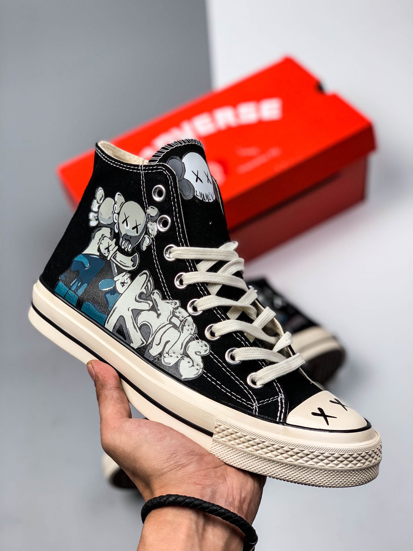 170 Kaws X Converse 1970s 匡威涂鸦 三星标 联名高帮休闲板鞋全新Kaws涂鸦