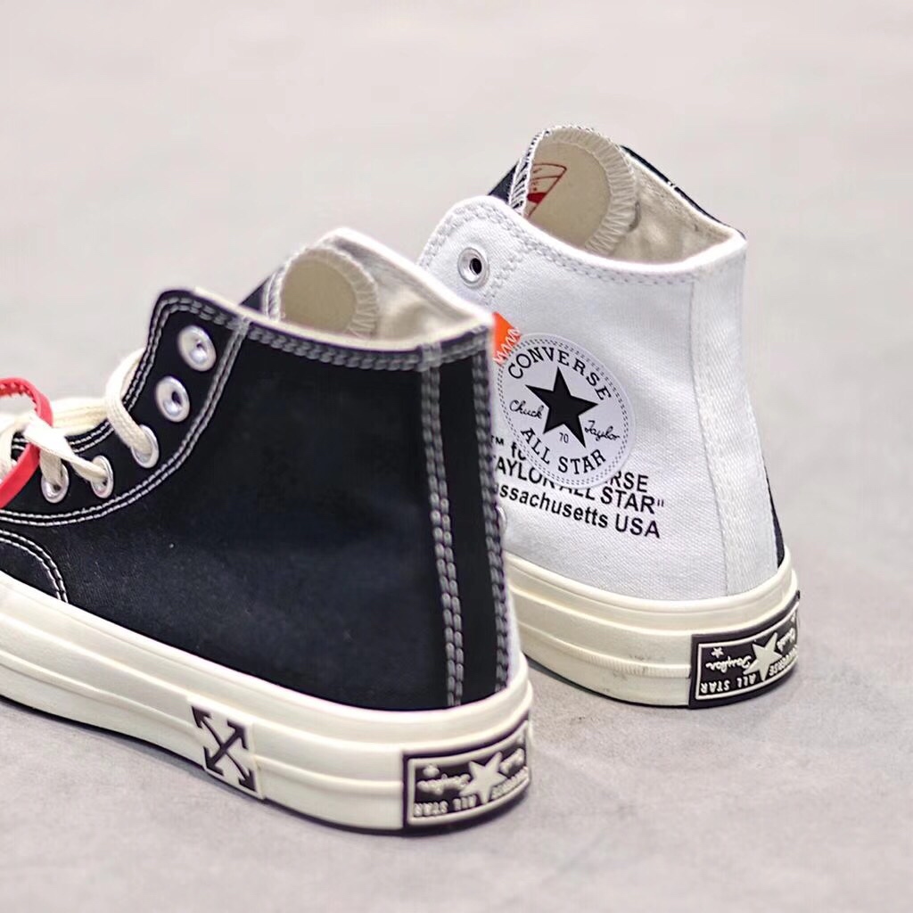 130黑白阴阳  OFF White x Converse Chuck  1970S 2.0版本 匡威经典帆布高帮板鞋OW联名2.0  “OW黑白橘阴阳”