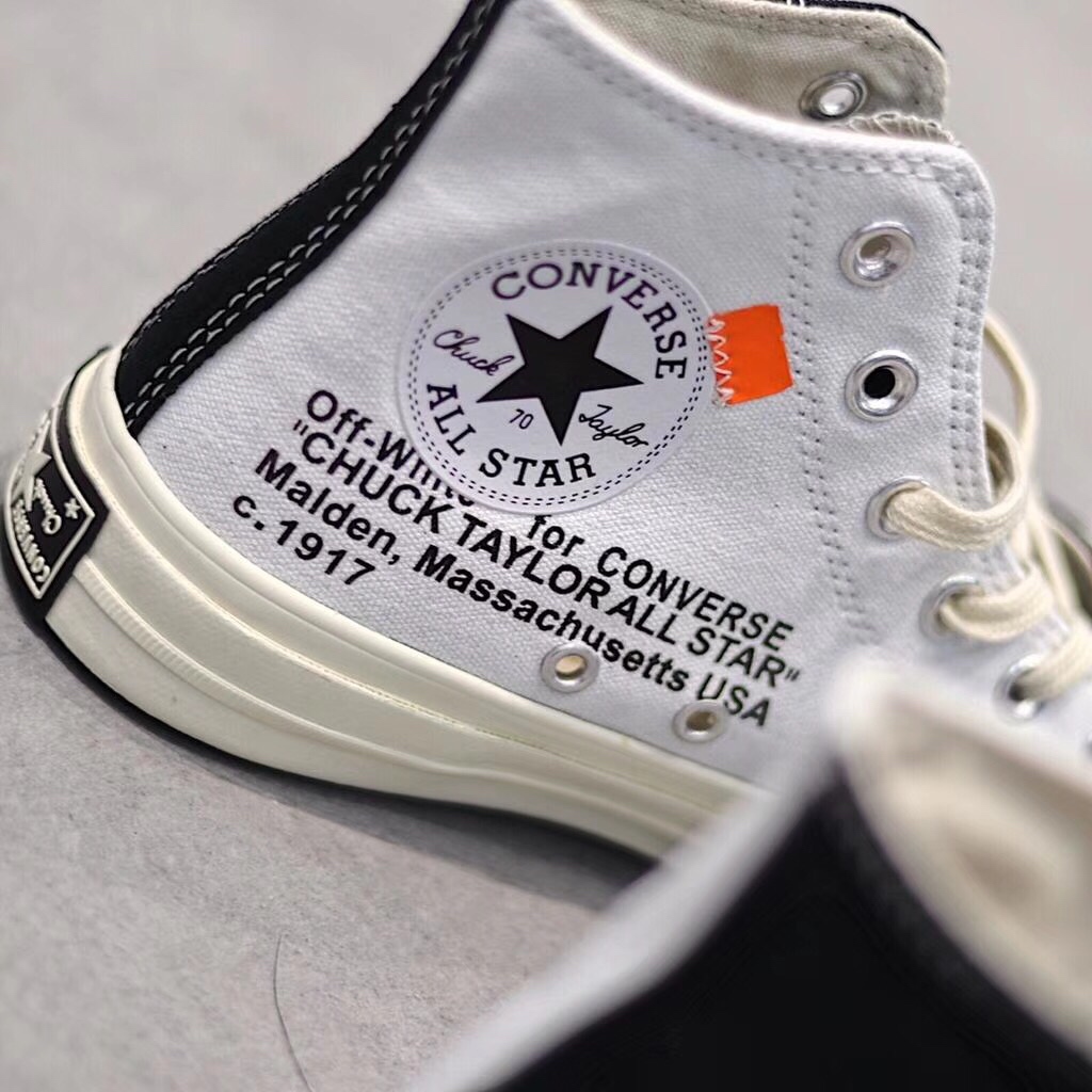 130黑白阴阳  OFF White x Converse Chuck  1970S 2.0版本 匡威经典帆布高帮板鞋OW联名2.0  “OW黑白橘阴阳”