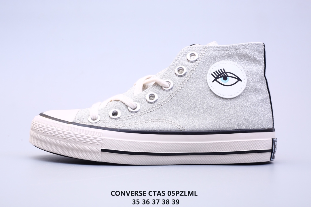 80 Converse x Chiara Ferragni 匡威联名款亮片拼接高帮板鞋 bingbing的亮片拼接帆布加上萌萌的大眼睛魔术贴