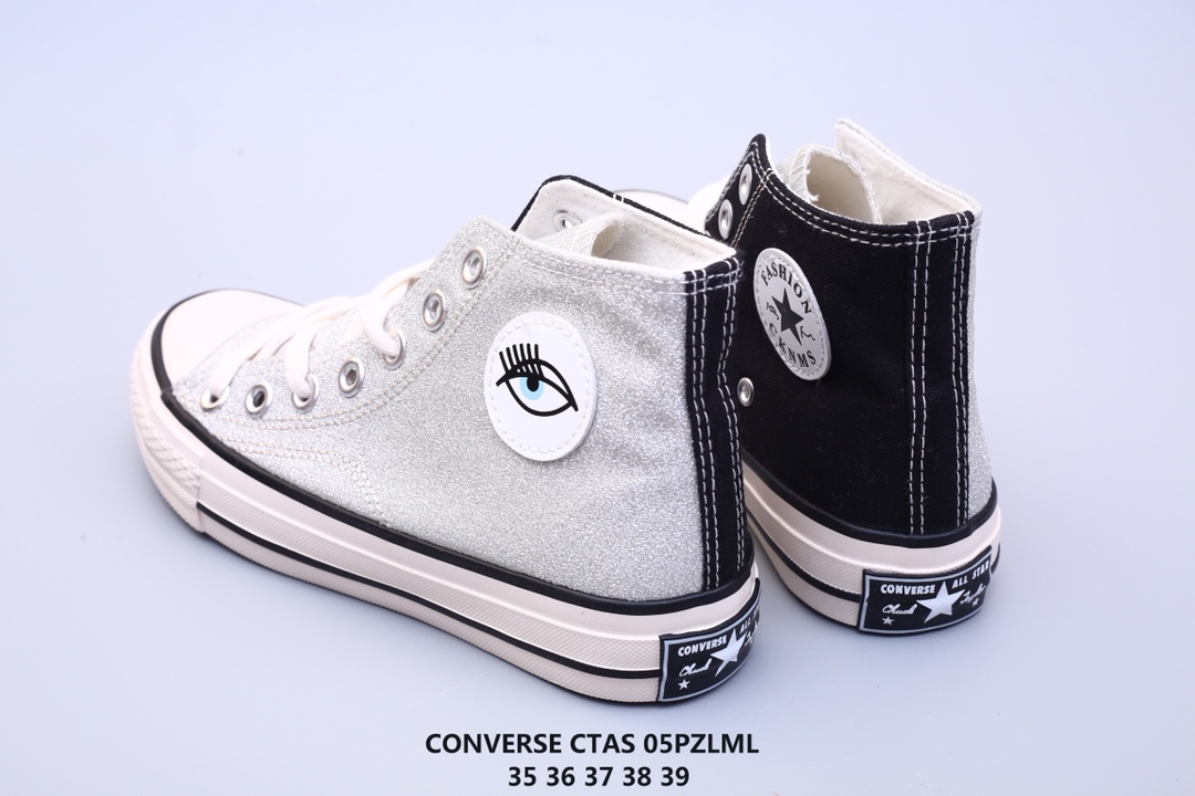 80 Converse x Chiara Ferragni 匡威联名款亮片拼接高帮板鞋 bingbing的亮片拼接帆布加上萌萌的大眼睛魔术贴