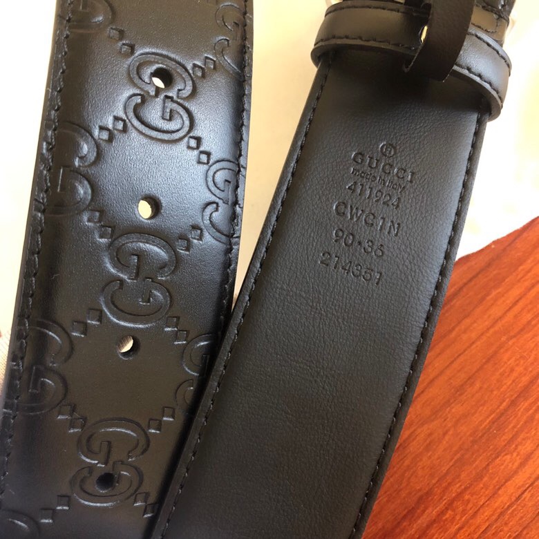 原单 Gucci 古弛意大利制造经典双G压花进口牛皮腰带皮带，商务休闲，宽度:40mm