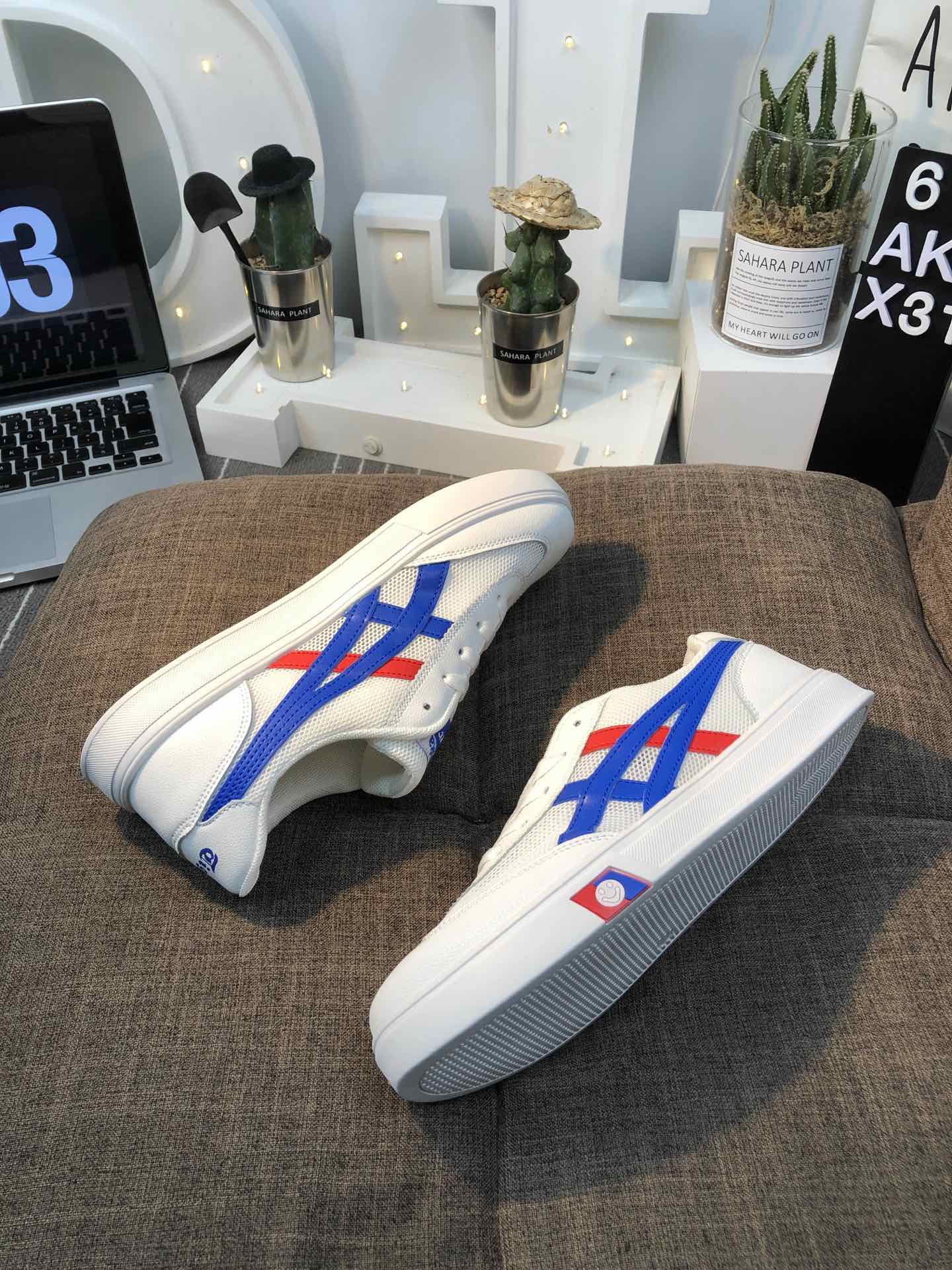 110 亚瑟士 Asics Tiger 鬼冢虎 皮面透气网休闲鞋 镂空透气板鞋