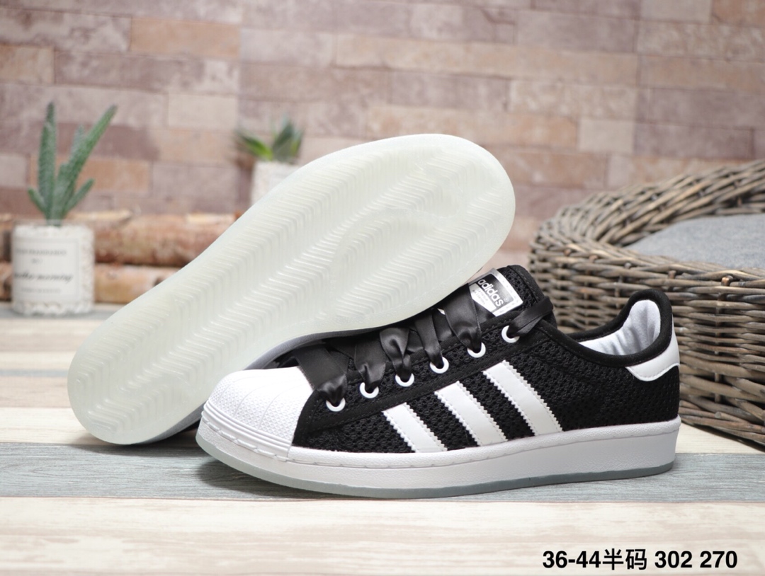 160阿迪达斯 Adidas  Superstar Rize W 夜光底 丝绸鞋带贝壳头运动休闲运动板鞋  302 270