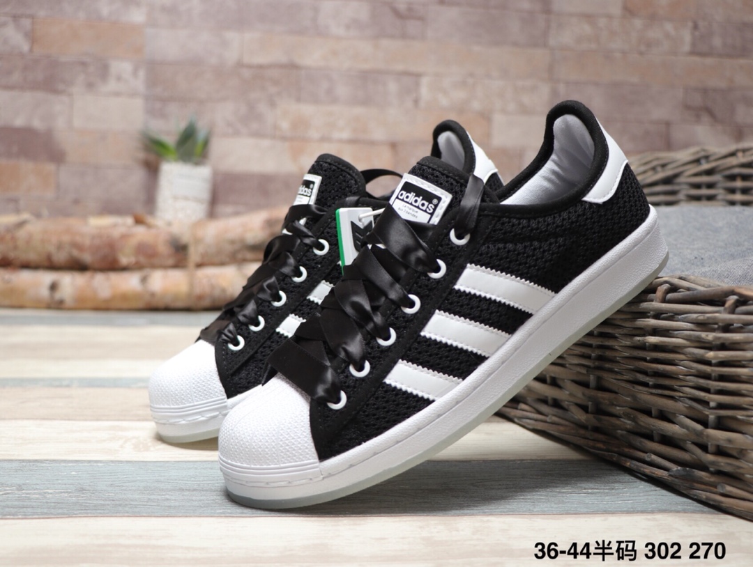 160阿迪达斯 Adidas  Superstar Rize W 夜光底 丝绸鞋带贝壳头运动休闲运动板鞋  302 270