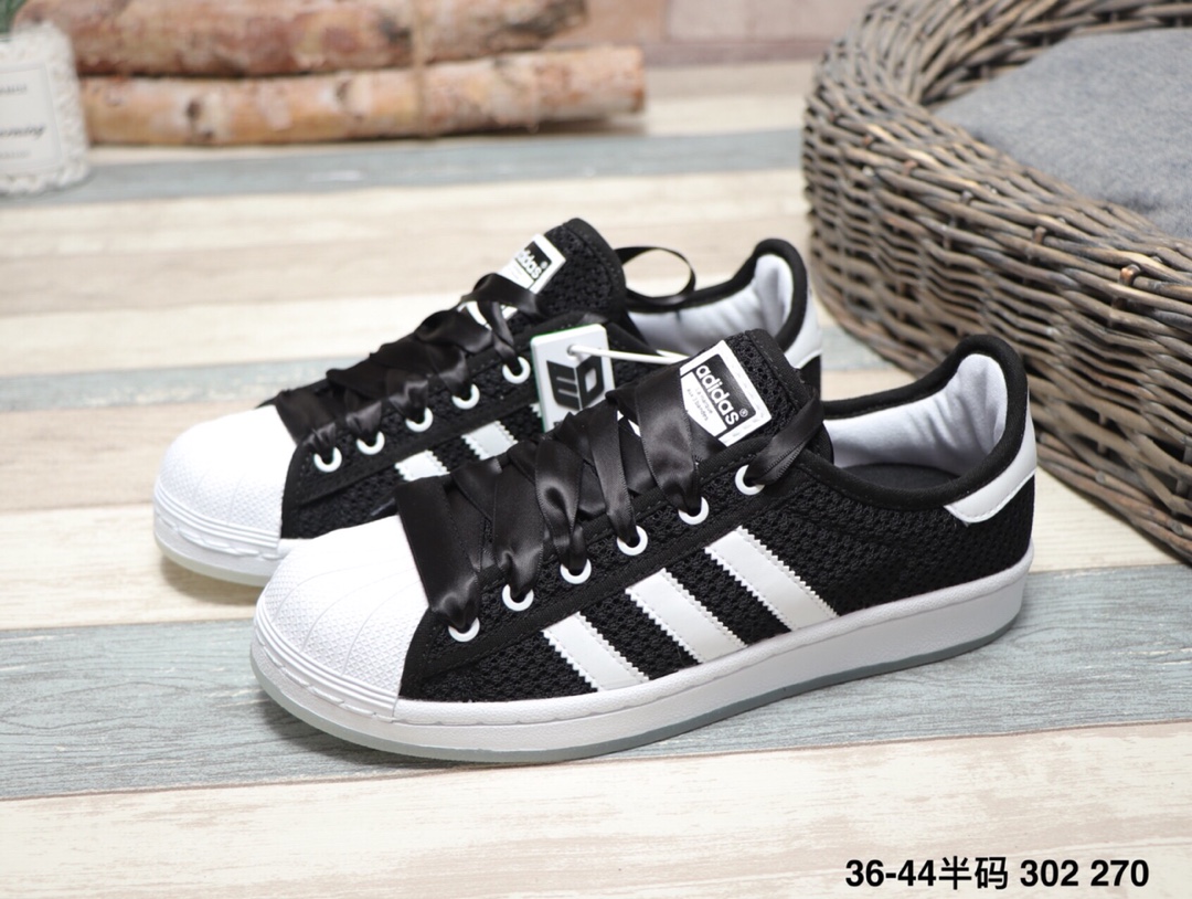 160阿迪达斯 Adidas  Superstar Rize W 夜光底 丝绸鞋带贝壳头运动休闲运动板鞋  302 270