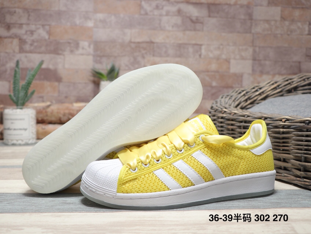 160阿迪达斯 Adidas  Superstar Rize W 夜光底 丝绸鞋带贝壳头运动休闲运动板鞋  302 270