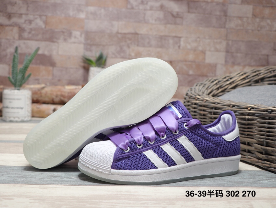 160阿迪达斯 Adidas  Superstar Rize W 夜光底 丝绸鞋带贝壳头运动休闲运动板鞋  302 270