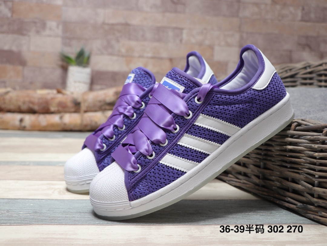 160阿迪达斯 Adidas  Superstar Rize W 夜光底 丝绸鞋带贝壳头运动休闲运动板鞋  302 270