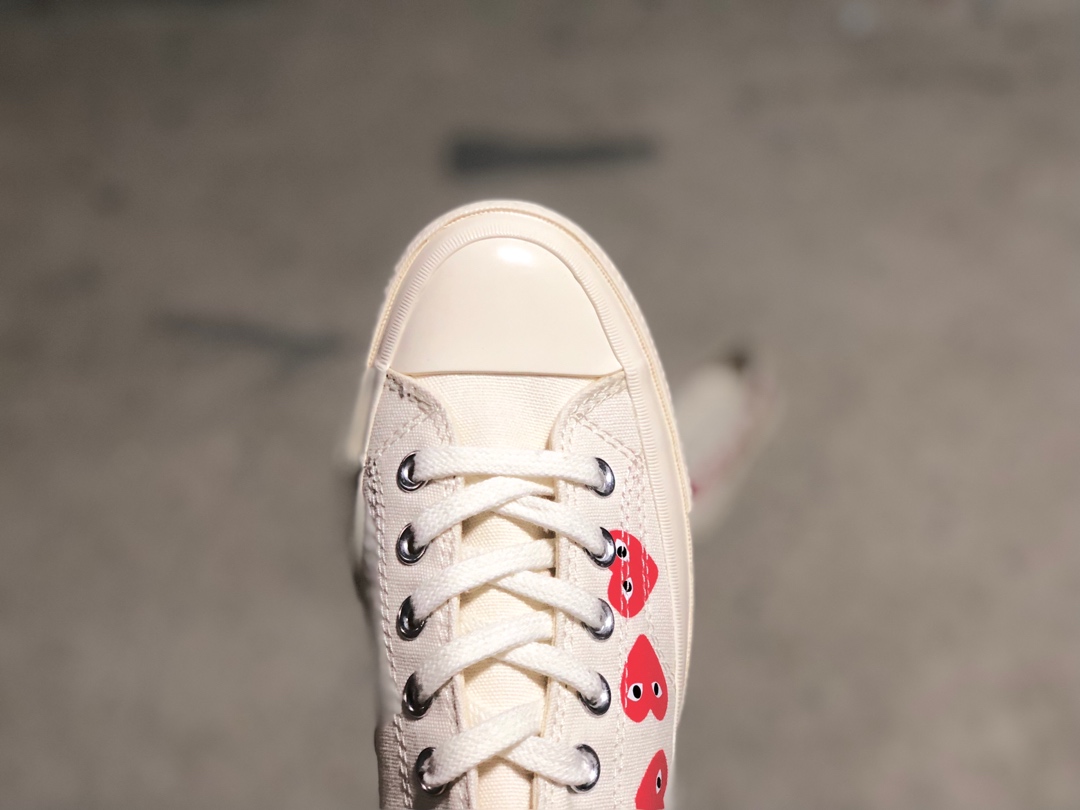 150蓝底双围条版本CDG PLAY x Converse 匡威1970S三星标 川久保玲联名款帆布鞋 米白低帮 多心