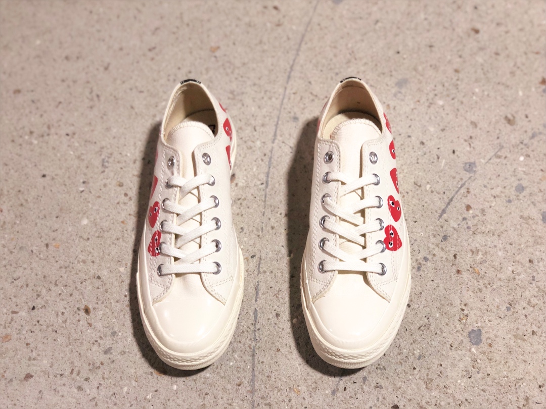 150蓝底双围条版本CDG PLAY x Converse 匡威1970S三星标 川久保玲联名款帆布鞋 米白低帮 多心