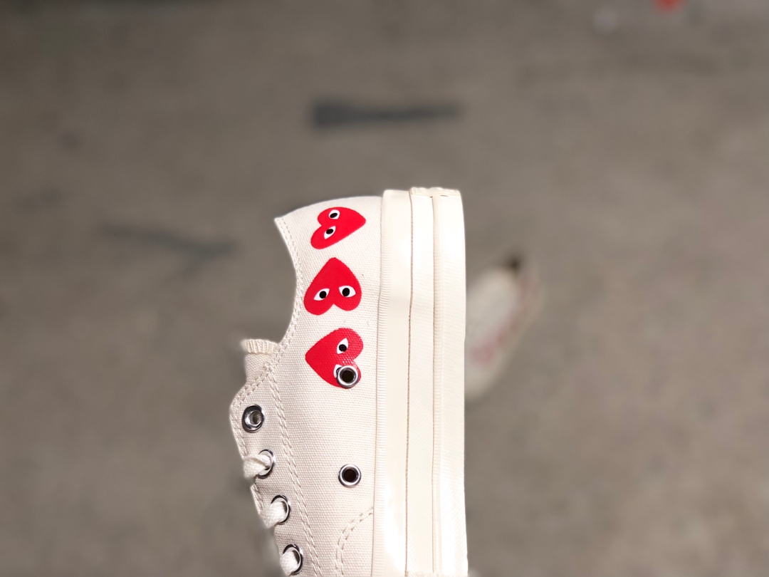 150蓝底双围条版本CDG PLAY x Converse 匡威1970S三星标 川久保玲联名款帆布鞋 米白低帮 多心