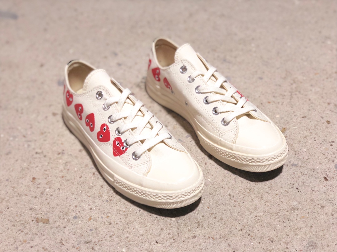 150蓝底双围条版本CDG PLAY x Converse 匡威1970S三星标 川久保玲联名款帆布鞋 米白低帮 多心