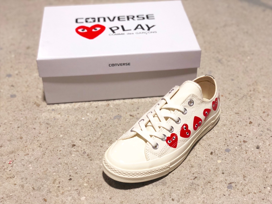 150蓝底双围条版本CDG PLAY x Converse 匡威1970S三星标 川久保玲联名款帆布鞋 米白低帮 多心