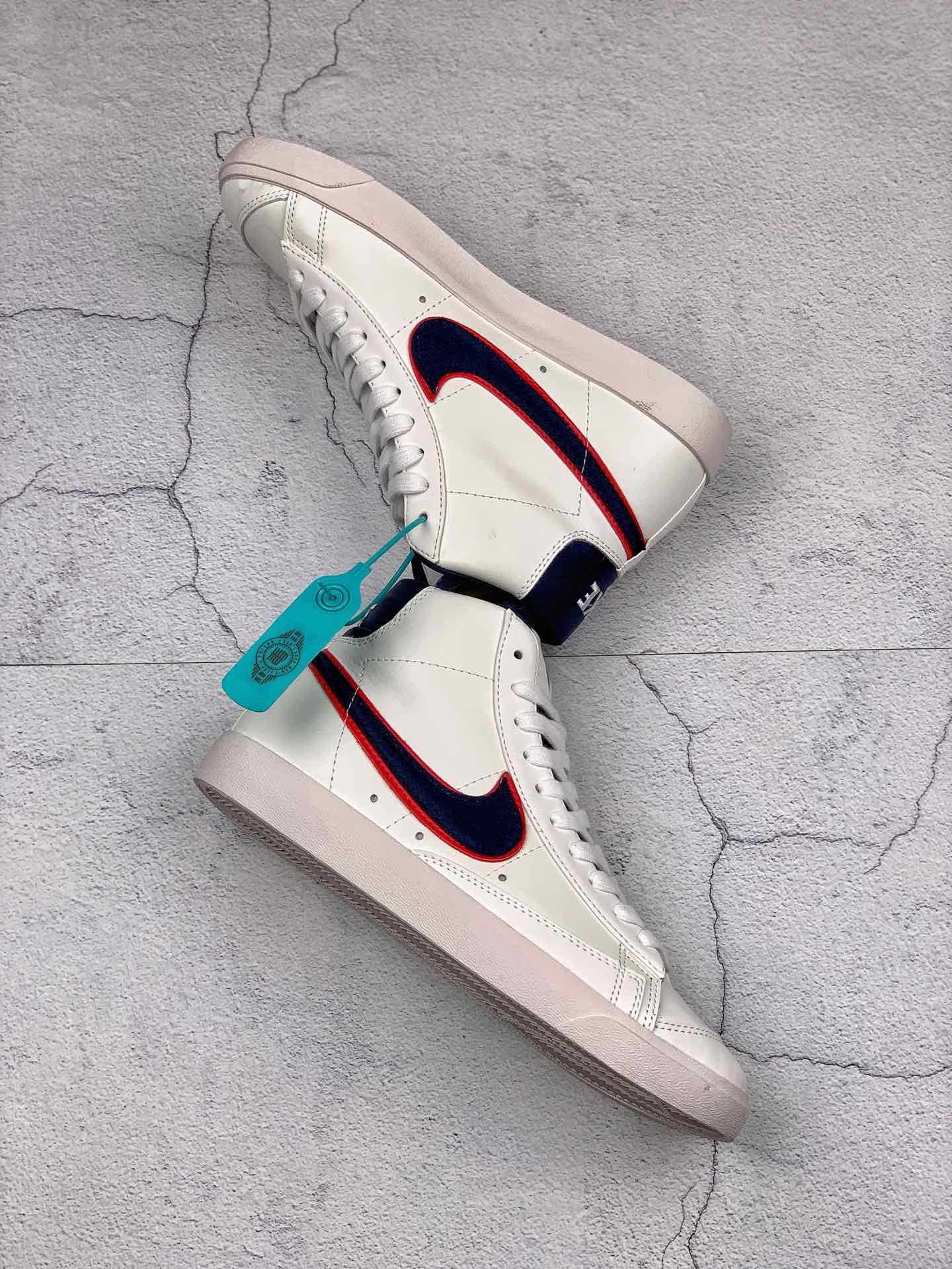 160  耐克Nike Blazer Mid Vintage ”City Pride”1977 QS经典开拓者高帮百搭休闲运动板鞋“米白重叠深蓝红钩”CD9318-100