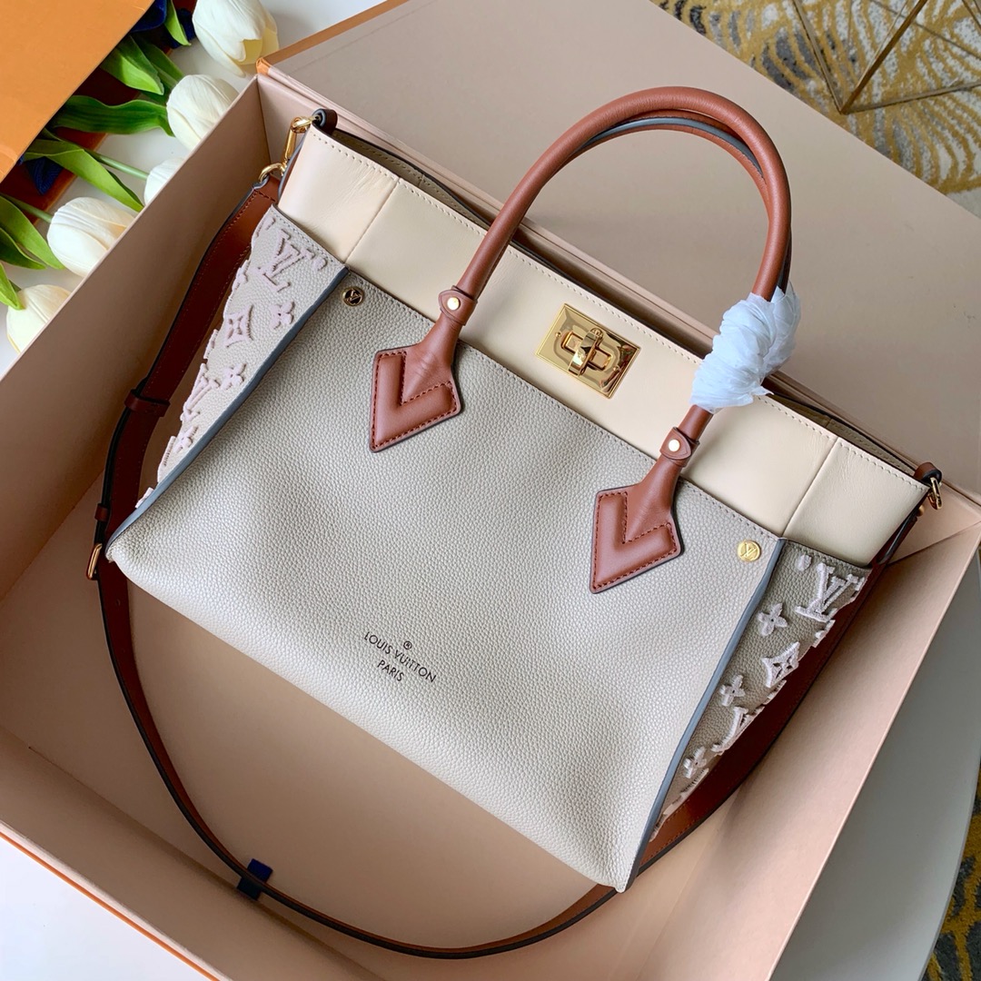 Louis Vuitton LV On My Side Bags Handbags Apricot Color Embroidery Calfskin Cowhide M53826