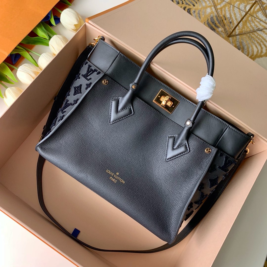 Louis Vuitton LV On My Side Bags Handbags Black Embroidery Calfskin Cowhide M53826
