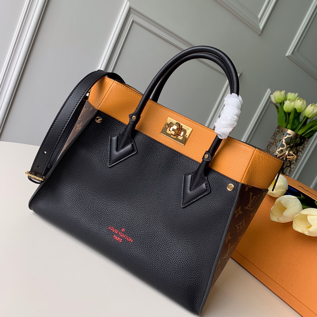 Louis Vuitton LV On My Side Bags Handbags Splicing Monogram Canvas Calfskin Cowhide M53823