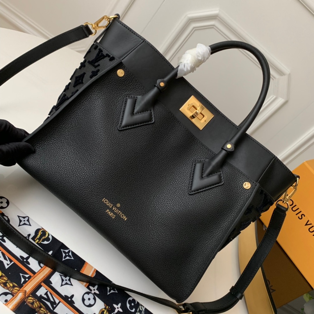 Louis Vuitton LV On My Side Bags Handbags Black Embroidery Calfskin Cowhide M53826