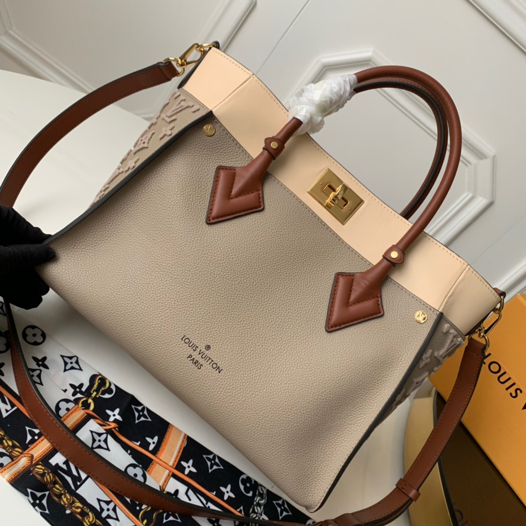 Louis Vuitton LV On My Side Bags Handbags Apricot Color Embroidery Calfskin Cowhide M53826