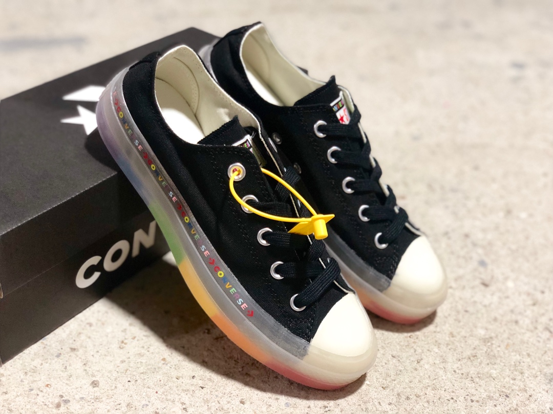 190 匡威Converse Chuck Taylor All Star Glow 1970 夏季彩虹果冻透明底 黑彩虹