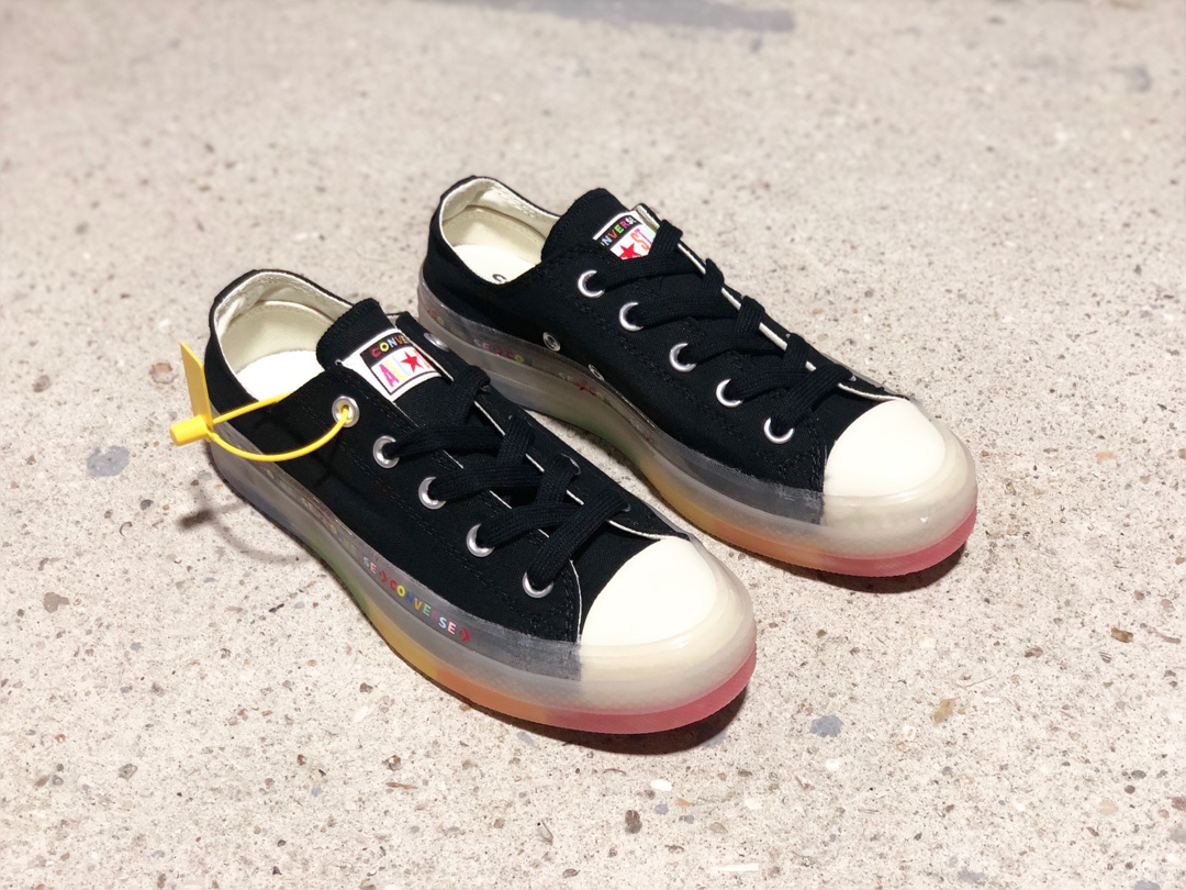 190 匡威Converse Chuck Taylor All Star Glow 1970 夏季彩虹果冻透明底 黑彩虹