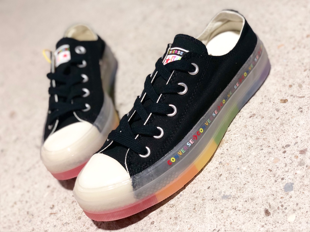 190 匡威Converse Chuck Taylor All Star Glow 1970 夏季彩虹果冻透明底 黑彩虹