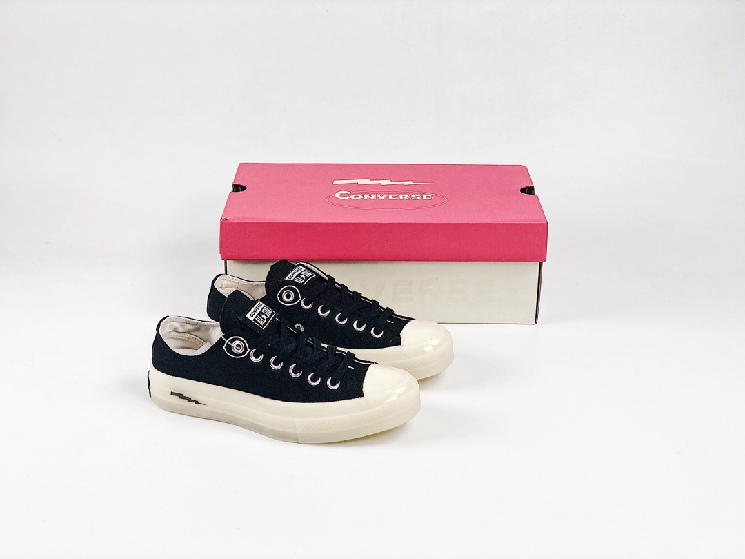 220匡威 Converse x fragment 藤原浩闪电二代 联名板鞋 黑色低帮  Chuck Taylor All Star Glow 1970s OX经典改良冷硫技术低帮帆布百搭男女板鞋